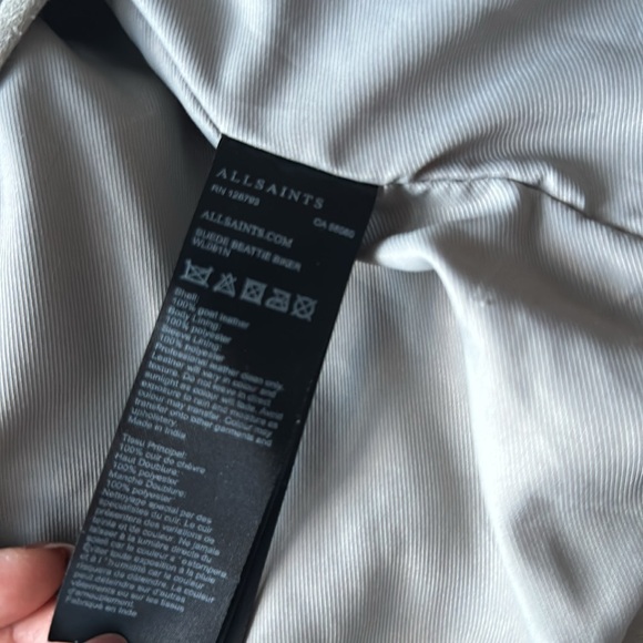 ALLSAINTS Suede Beattie Biker Jacket - Size US 0 - Color: gray/beige - Picture 10 of 12